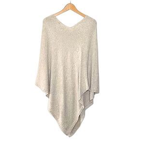 MONARI Beige Tan Casual Double V-Neck Long Poncho Fall Winter